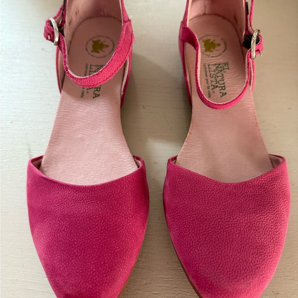El Naturalista Pink Flats with Ankle Straps
